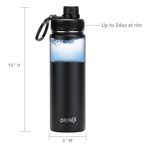 DRINCO® 22oz Stainless Steel Sport Water fles - Zwart